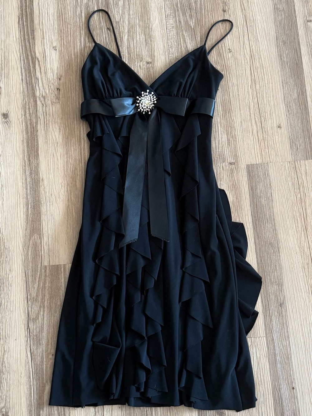 Cache Black Ruffle Spaghetti-Strap Cocktail Dress Size 2